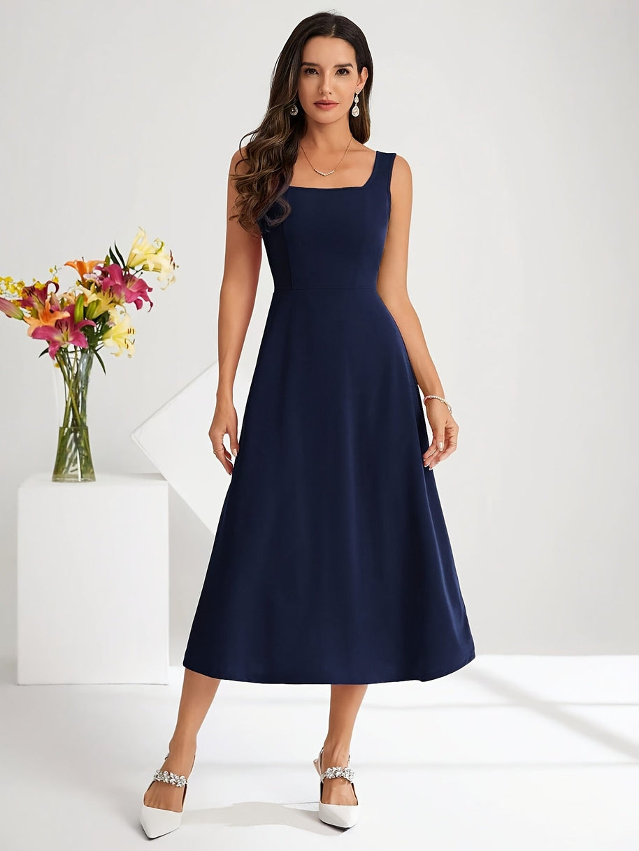 WW | Elegantes Kleid mit Trägern Dunkelblau Farbe