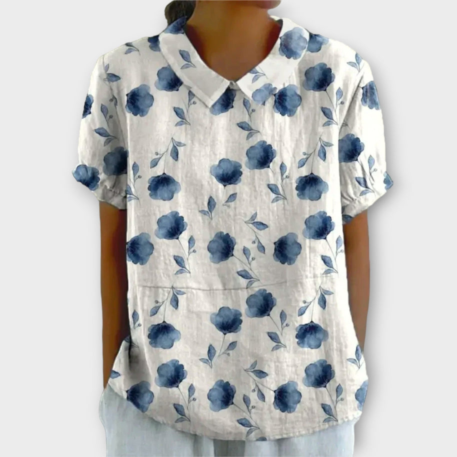 WW | Blumenbluse aus Baumwolle und Leinen