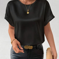 WW | Satin T-Shirt Mit Umgeschlagenen Ärmeln Für Damen