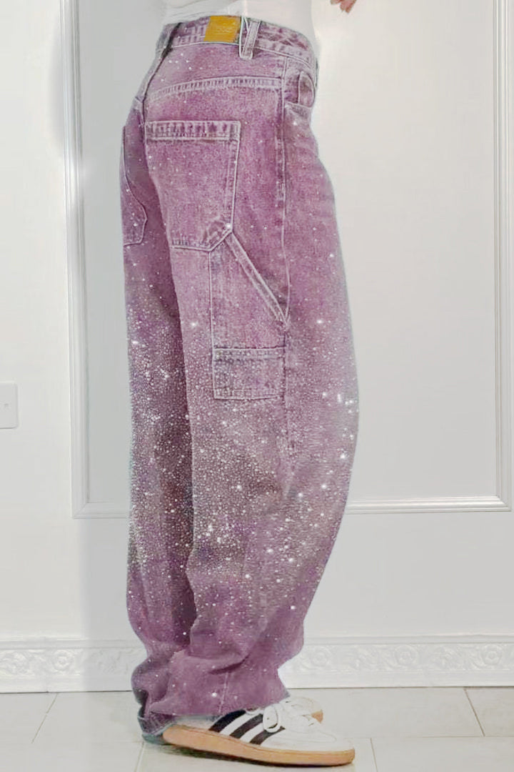 W&W Mode | Damen Gewaschene Jeans Mit Strassdetails Im Weiten Schnitt