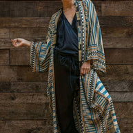 WW | Boho Plus Size Kimono mit Bindegürtel Maxi Tunika