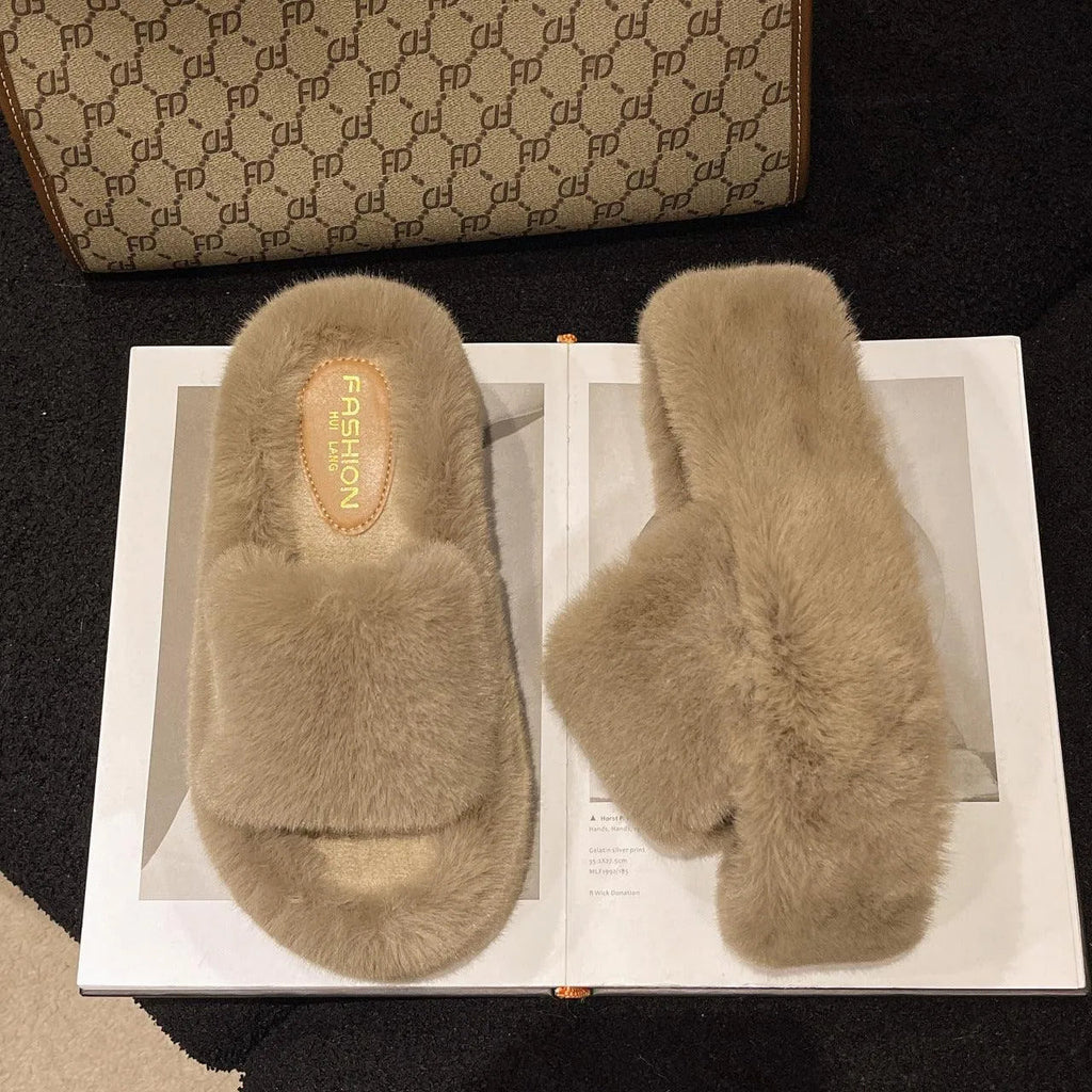 WW | Fluffy slippers with thick sole for women
