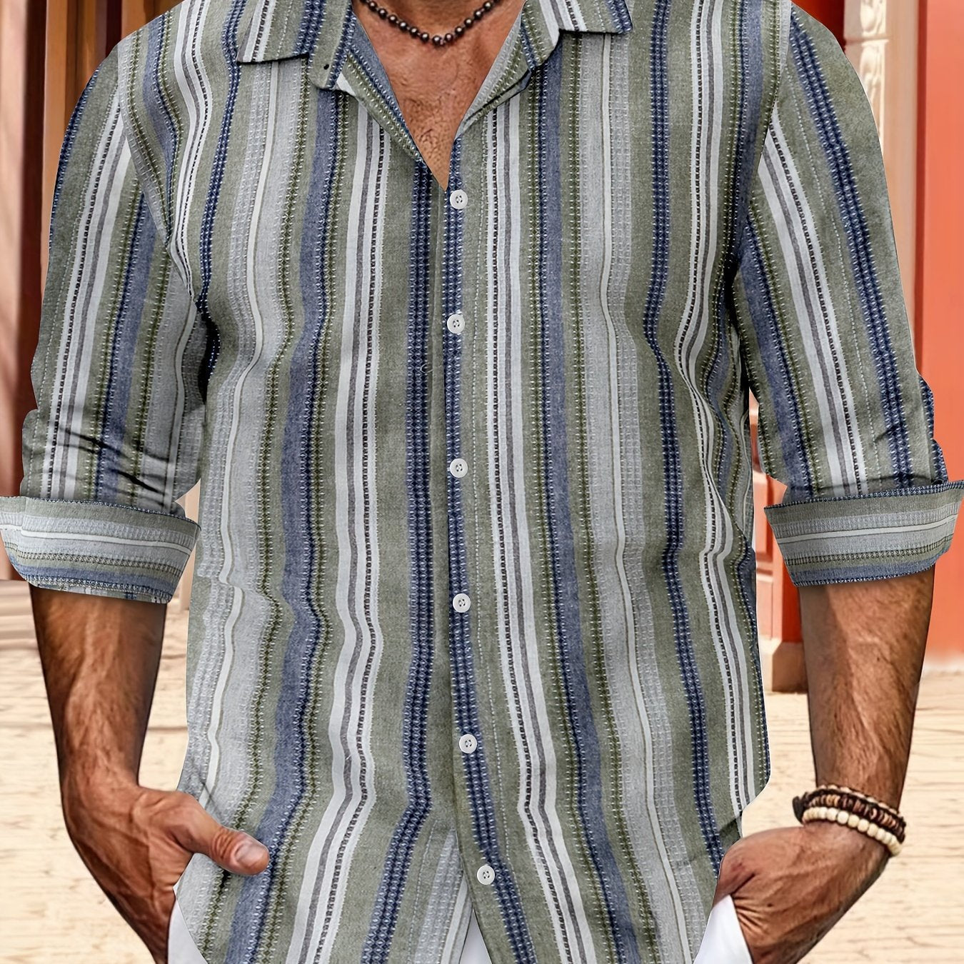 WW | Gestreiftes Baumwoll Leinen Herrenhemd für entspannte Looks