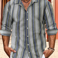WW | Gestreiftes Baumwoll Leinen Herrenhemd für entspannte Looks