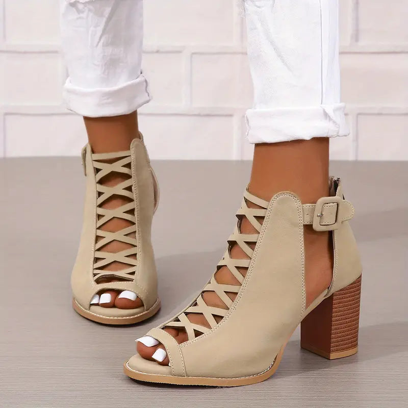WW | Wunderschöne Peep Toe Sandalen Vintage Stil mit Dickem Absatz