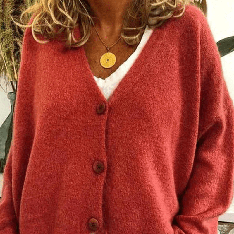 WW | Bequemer V-Ausschnitt Strickjacke Damen Pullover Strickweste Weicher Stoff