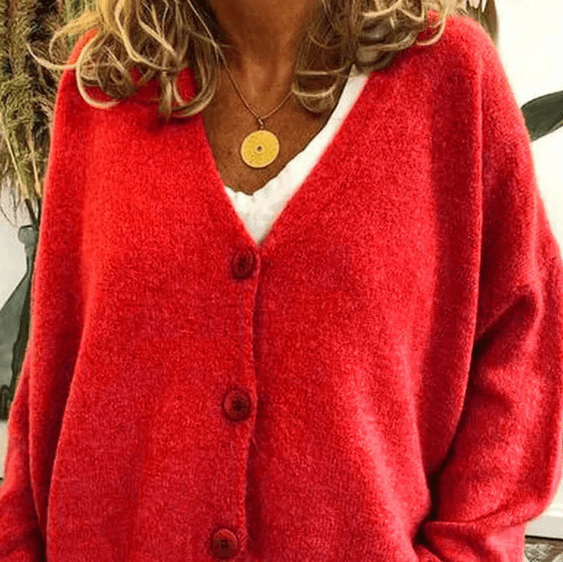 WW | Bequemer V-Ausschnitt Strickjacke Damen Pullover Strickweste Weicher Stoff