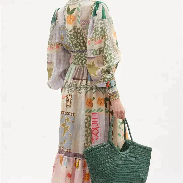 W&W Mode | Böhmisches Maxikleid mit Patchwork und Fruchtmotiven