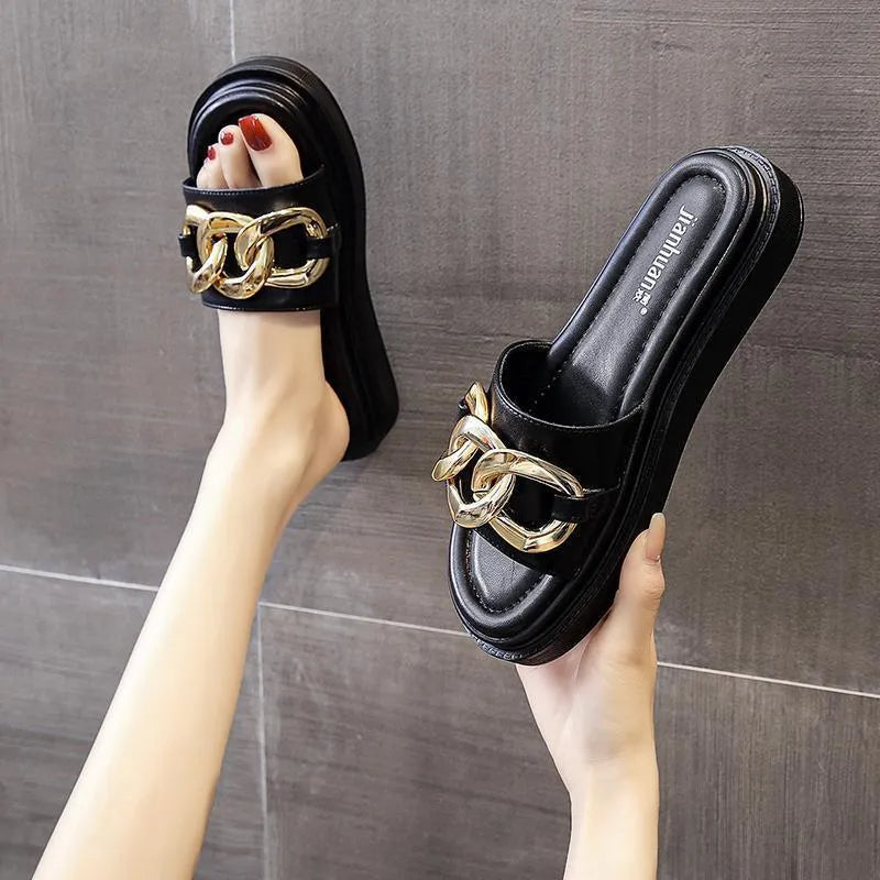 W&W Mode | Sandals women with platform and golden chain