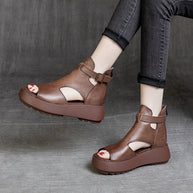 WW | Sommer Neu Retro Erste Schicht Rindsleder Rücken Peep Toe Sandalen für Frauen