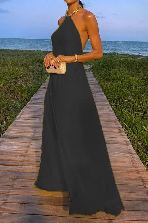 WW | Sunny In Santorini Ketten-Halter Rückenfreies A-Linie Urlaub Maxi Kleid