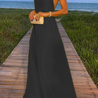 WW | Sunny In Santorini Ketten-Halter Rückenfreies A-Linie Urlaub Maxi Kleid