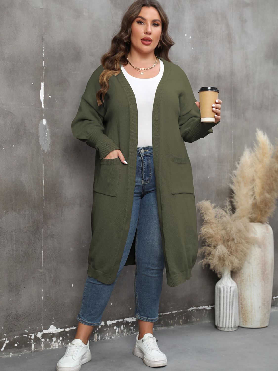 WW | Plus Size Langarm Taschen Cardigan