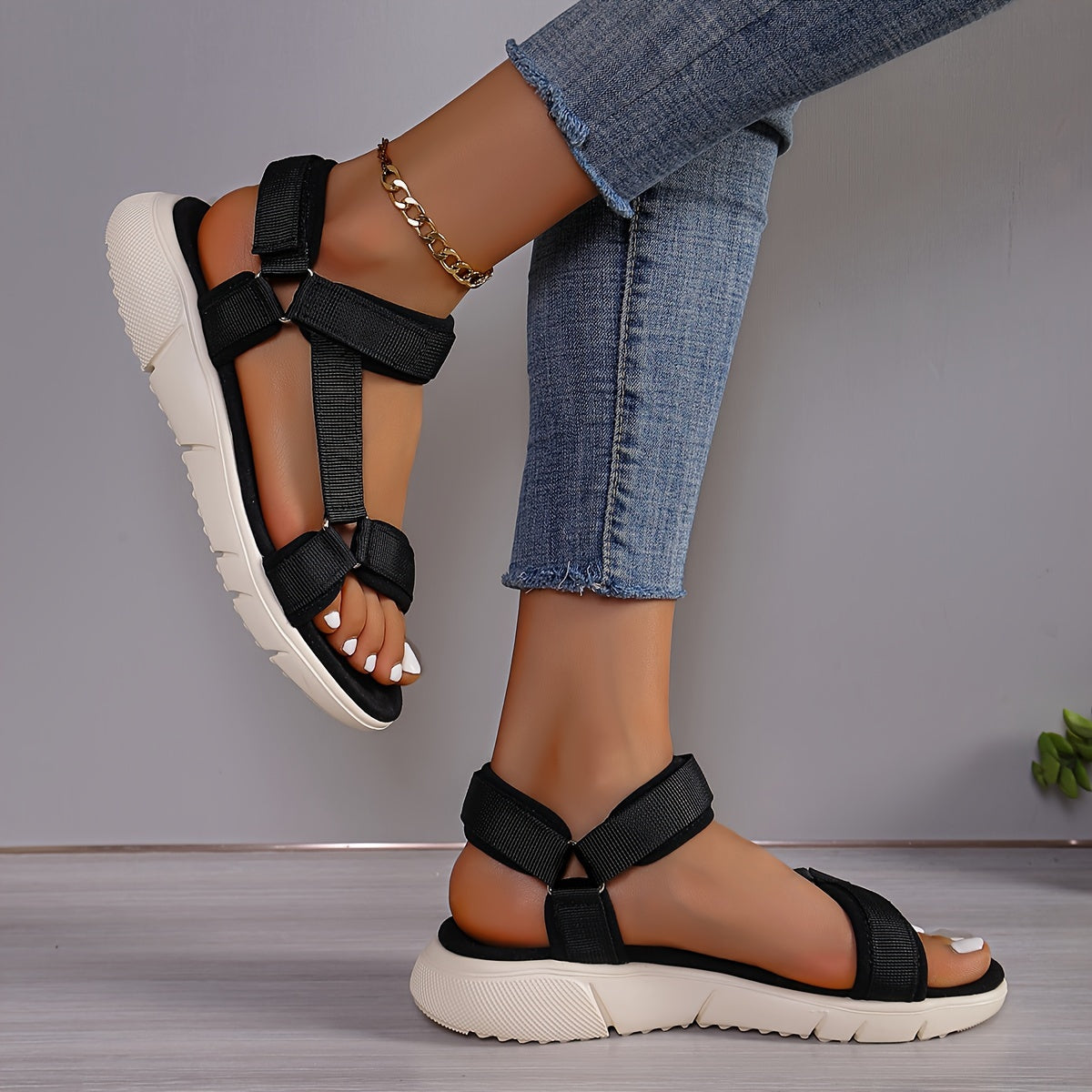 WW | Damen Sandalen: Farbblock, Rutschfest, Elegant, Leicht, Outdoor, Sommer