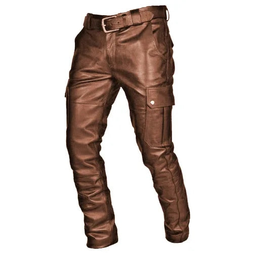 Herren Motorradhose aus Kunstleder mit Cargotaschen