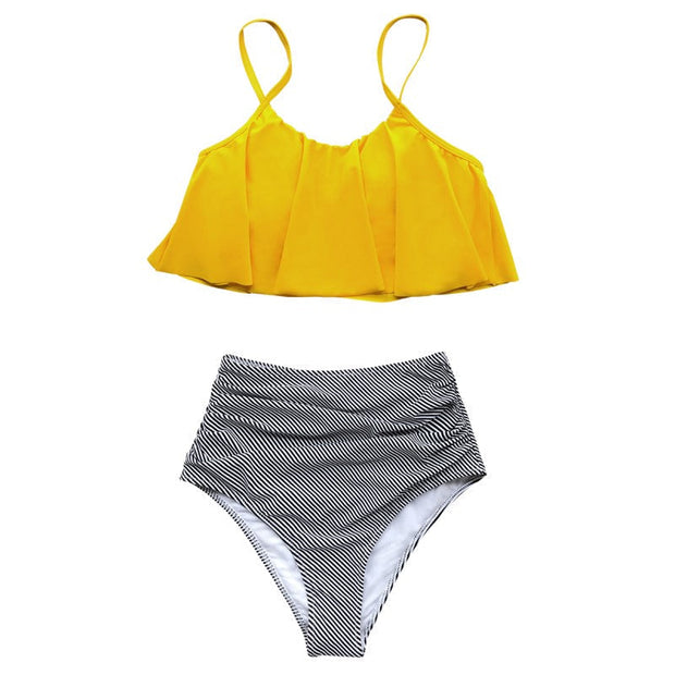 WW | Bikini mit Raffung Top und Hohe Taille Bikini Unterteil