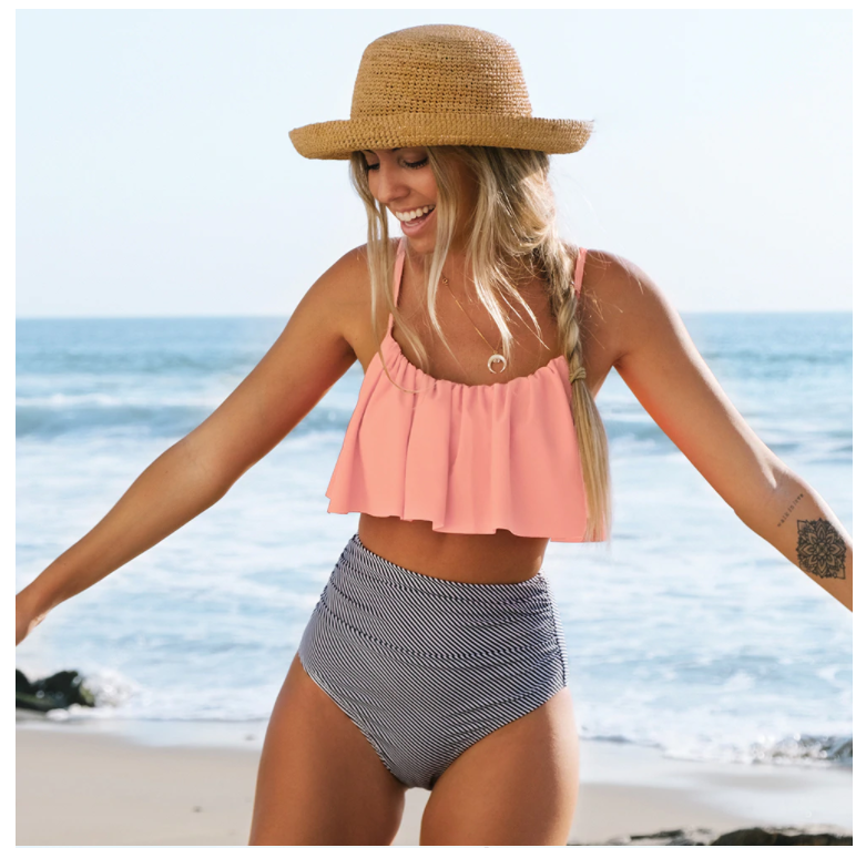 WW | Bikini mit Raffung Top und Hohe Taille Bikini Unterteil