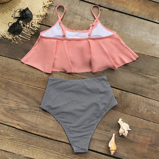 WW | Bikini mit Raffung Top und Hohe Taille Bikini Unterteil