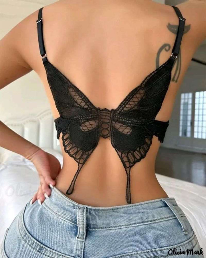 Damen Spitzen-Bralette mit Schmetterlingsmuster und verstellbaren Trägern