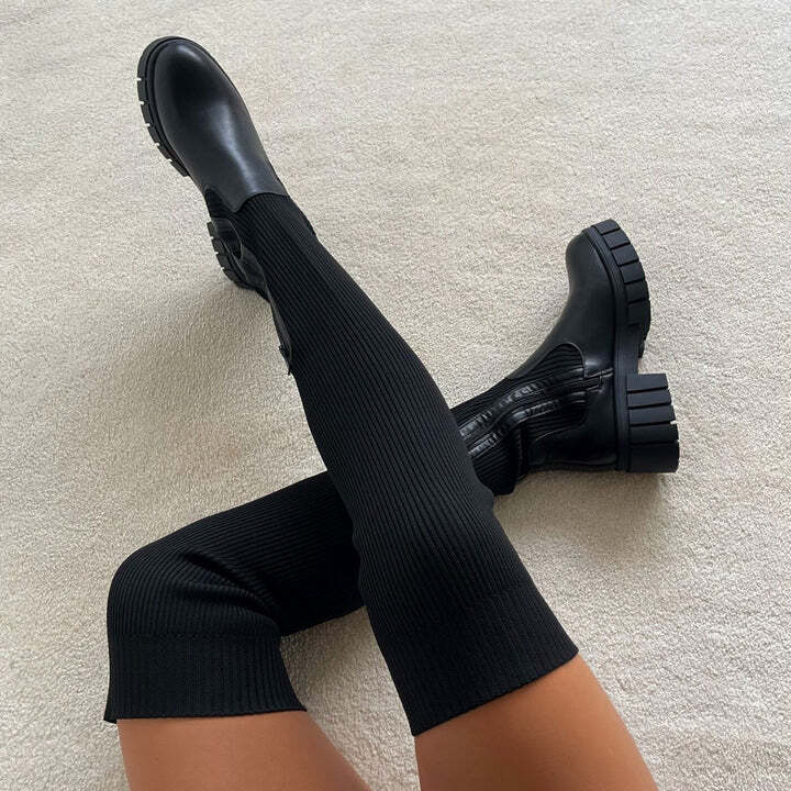 W&W Mode - Kniehoher Stretch-Stiefel