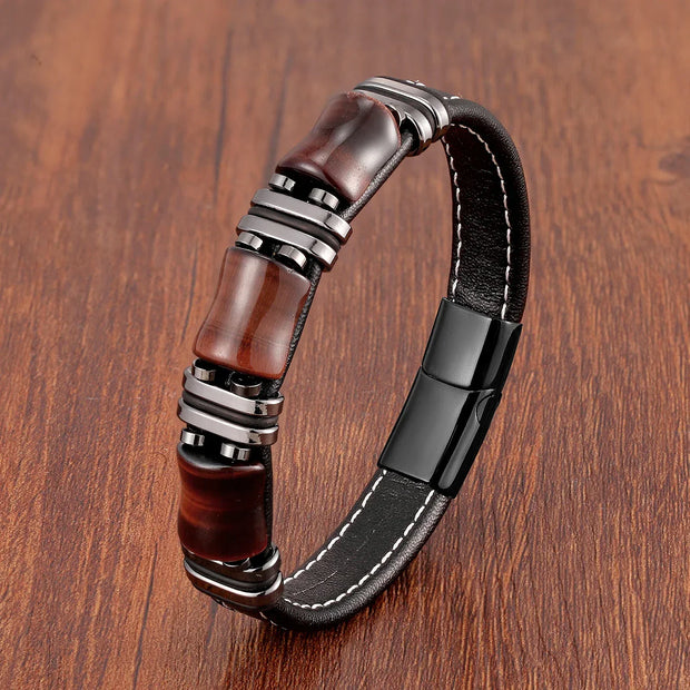 WW | Tigerauge Naturstein Lederarmband
