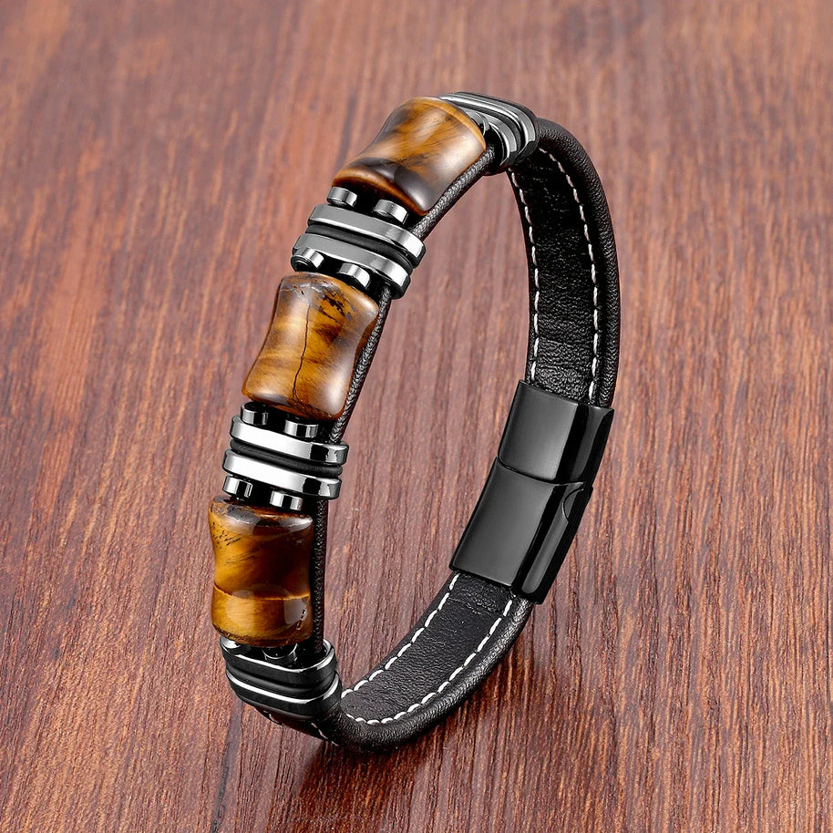 WW | Tigerauge Naturstein Lederarmband