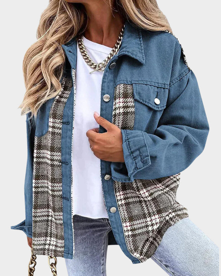 W&W Mode | Retro Jeansjacke für Damen - Modische Jeansstoffjacke