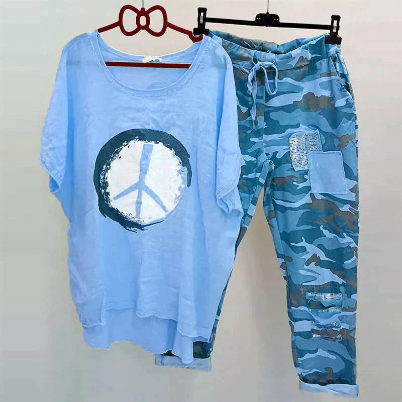 Damen zweiteiliges Outfit mit Camouflage-Muster