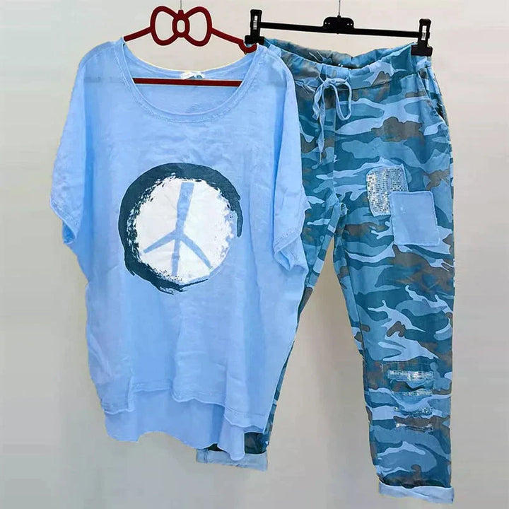 Damen zweiteiliges Outfit mit Camouflage-Muster