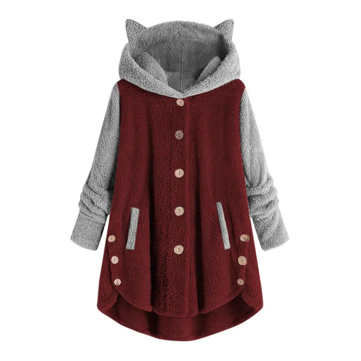 WW - Damen-Fleece-Sweatshirt Mit Katzenohren Und Abgesetzten Ärmeln