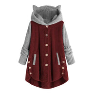 WW - Damen-Fleece-Sweatshirt Mit Katzenohren Und Abgesetzten Ärmeln