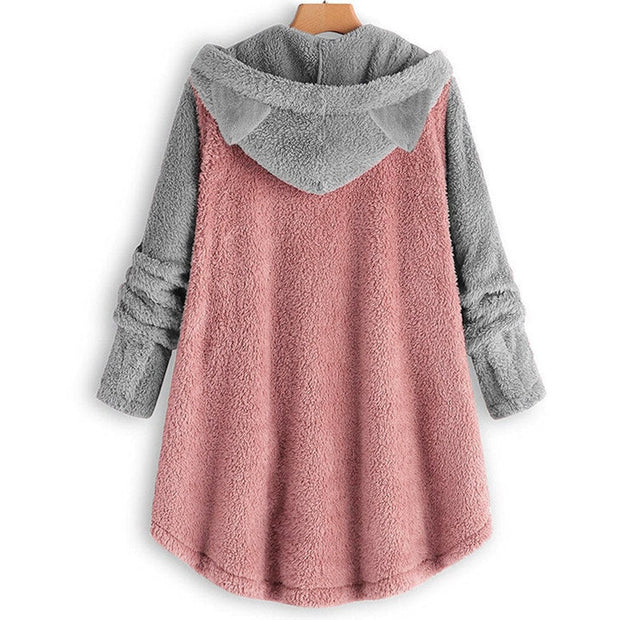 WW - Damen-Fleece-Sweatshirt Mit Katzenohren Und Abgesetzten Ärmeln