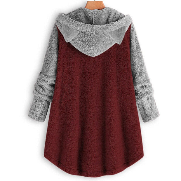 WW - Damen-Fleece-Sweatshirt Mit Katzenohren Und Abgesetzten Ärmeln