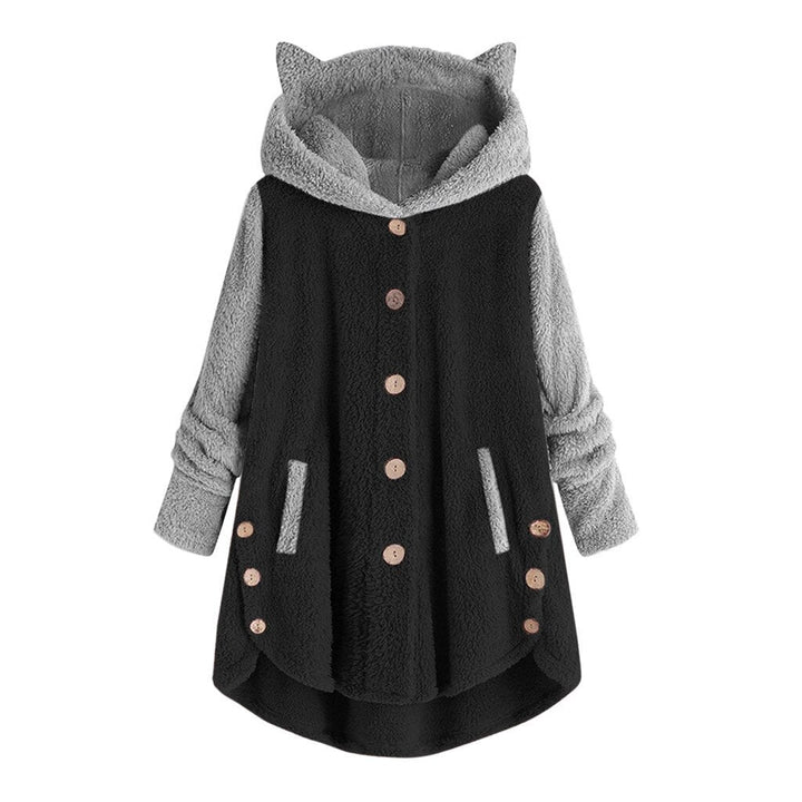 WW - Damen-Fleece-Sweatshirt Mit Katzenohren Und Abgesetzten Ärmeln
