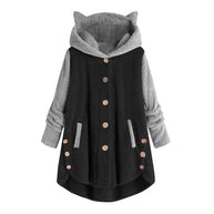 WW - Damen-Fleece-Sweatshirt Mit Katzenohren Und Abgesetzten Ärmeln