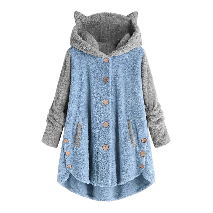 WW - Damen-Fleece-Sweatshirt Mit Katzenohren Und Abgesetzten Ärmeln