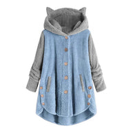 WW - Damen-Fleece-Sweatshirt Mit Katzenohren Und Abgesetzten Ärmeln