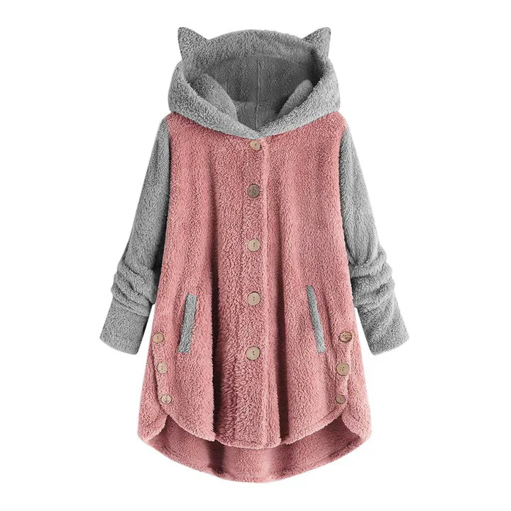 WW - Damen-Fleece-Sweatshirt Mit Katzenohren Und Abgesetzten Ärmeln