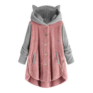 WW - Damen-Fleece-Sweatshirt Mit Katzenohren Und Abgesetzten Ärmeln