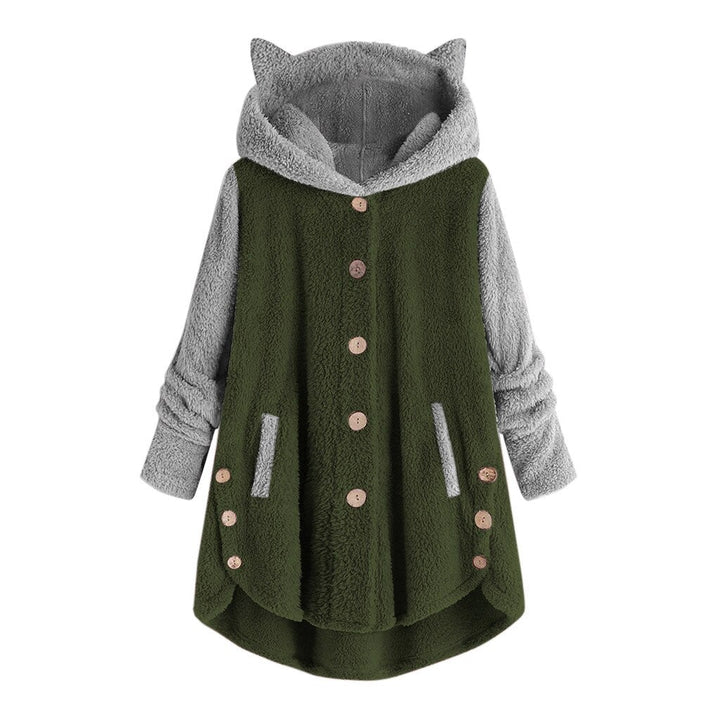 WW - Damen-Fleece-Sweatshirt Mit Katzenohren Und Abgesetzten Ärmeln