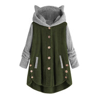 WW - Damen-Fleece-Sweatshirt Mit Katzenohren Und Abgesetzten Ärmeln