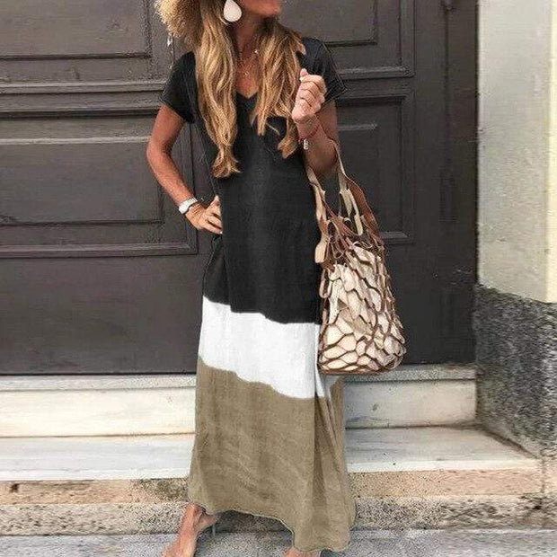 WW | Lässiges Bohemian Mehrfarbiges Maxi Kleid