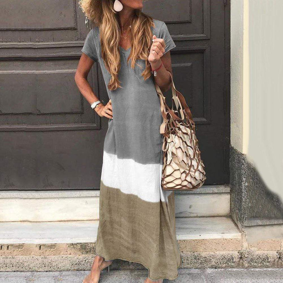 WW | Lässiges Bohemian Mehrfarbiges Maxi Kleid