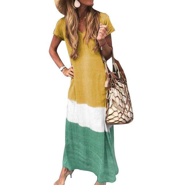 WW | Lässiges Bohemian Mehrfarbiges Maxi Kleid