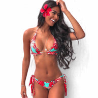WW | Boho Palm Leaf Ruffle Sliding Triangle Brasilianischer Zweiteiler Bikini Badeanzug