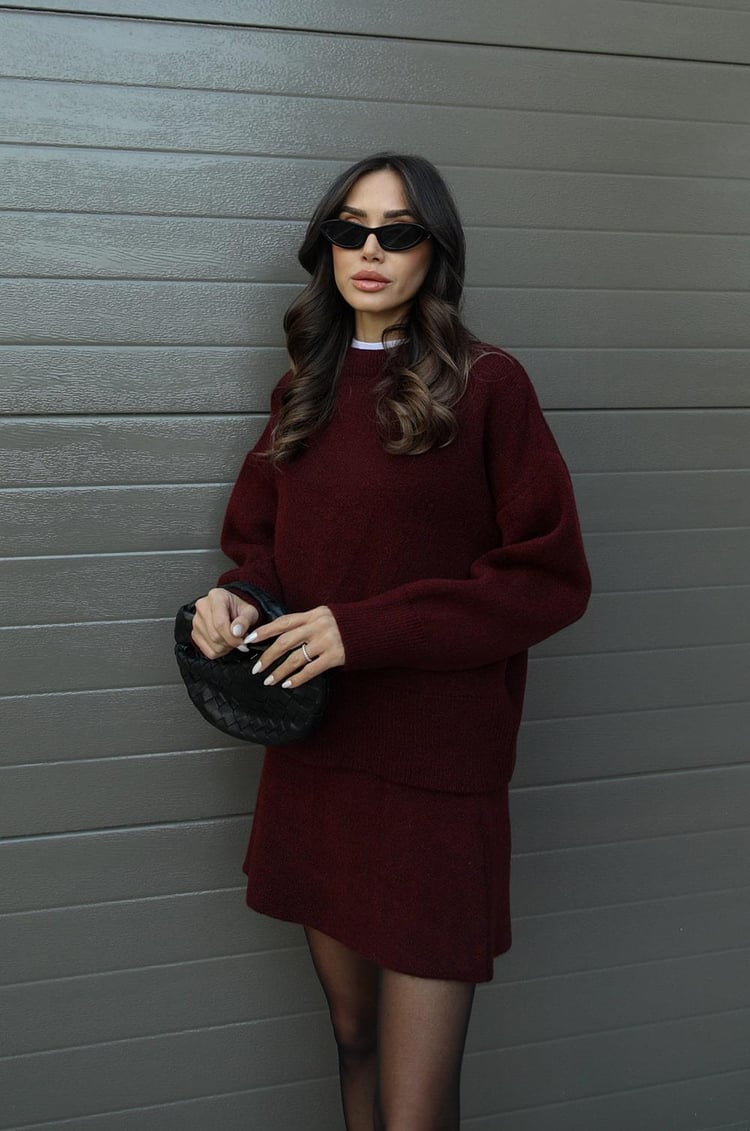 W&W Mode | teilige Strickset - Damenpullover und Rock mit lässiger Passform