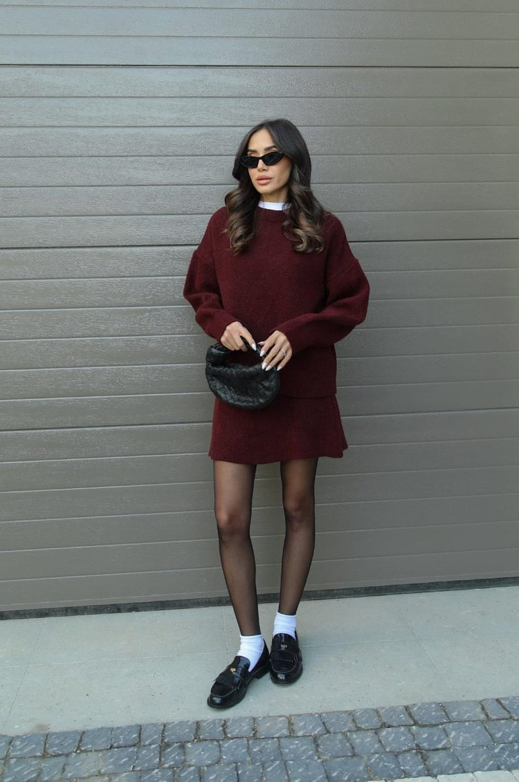 WW | teilige Strickset - Damenpullover und Rock mit lässiger Passform