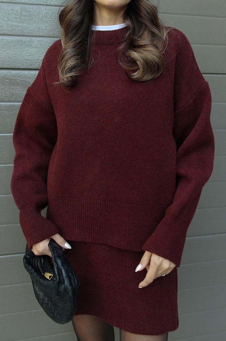 W&W Mode | teilige Strickset - Damenpullover und Rock mit lässiger Passform