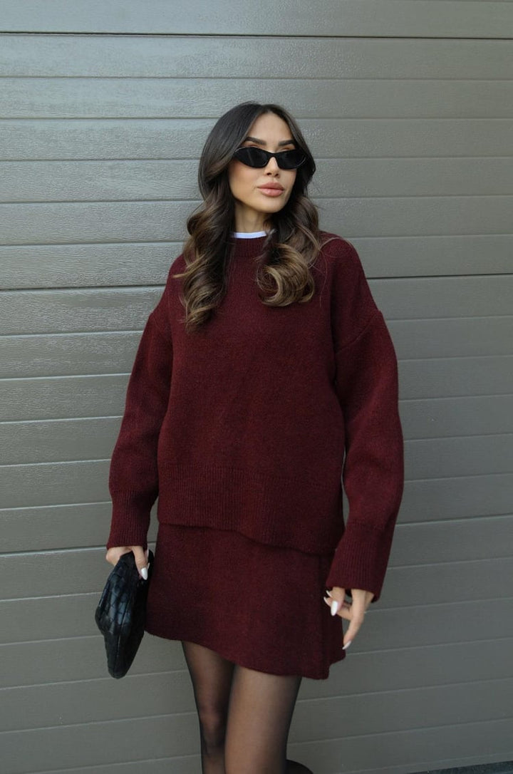 W&W Mode | teilige Strickset - Damenpullover und Rock mit lässiger Passform