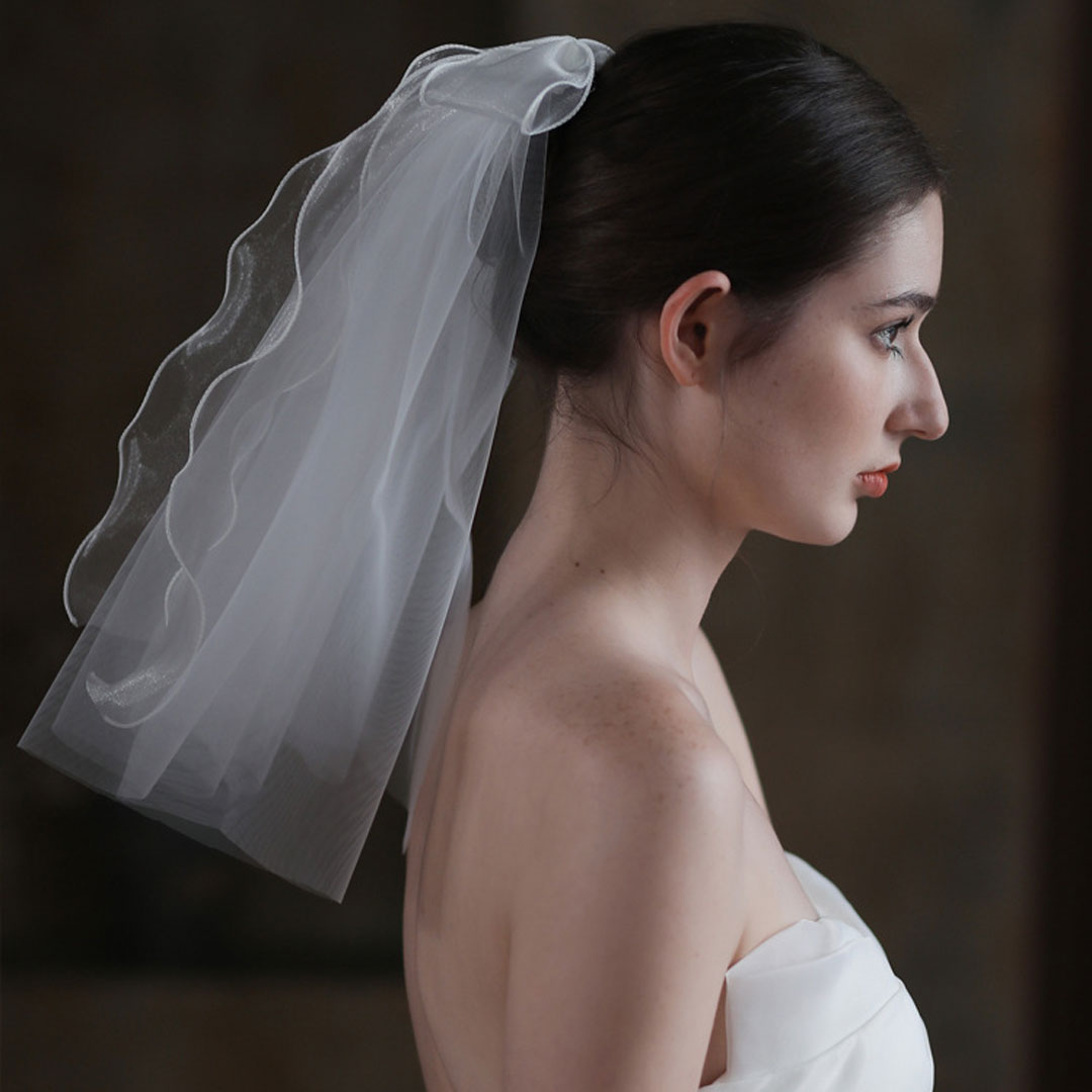 W&W Mode | Braut to Be Kurz Ethereal Weiches Tüll Poliert Welliges Mesh Schleier